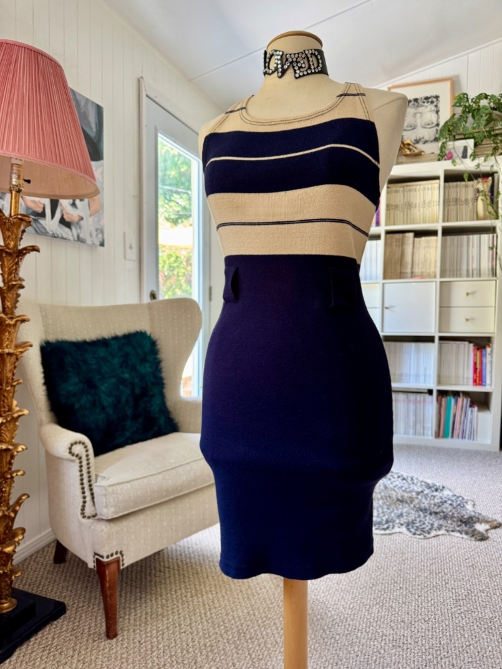 Vintage Ralph Lauren Nautical Knit Mini Dress 80s 90s Ivory Navy COUNTRY label
